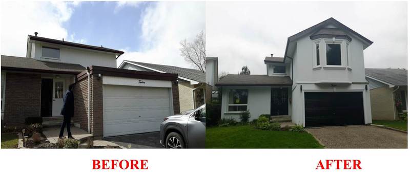 Manefa addition project photo showing structural expansion, framing, or exterior progress: Addition Before & After