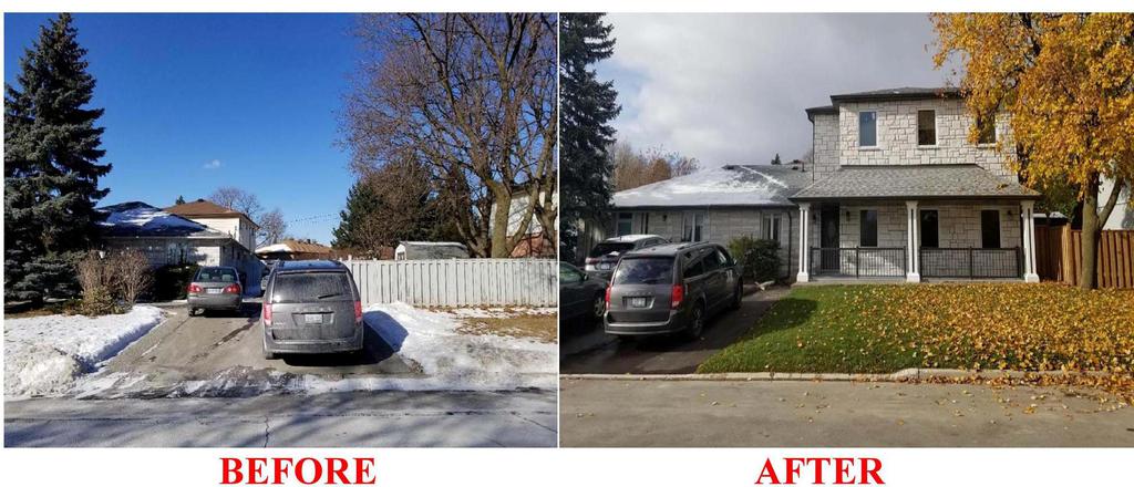 Before and after view of a Manefa second story addition and exterior transformation